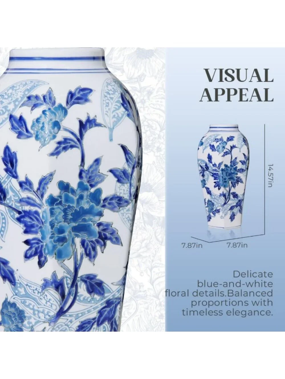 Hand-Painted Floral Chinoiserie Vase 14.6